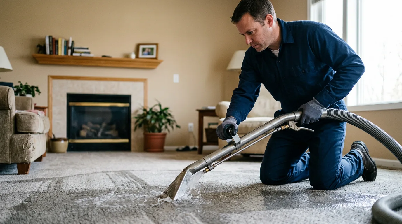 Water damage restoration technician working near Friendswood, TX